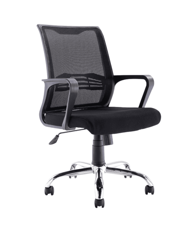 Silla ejecutiva con respaldo de malla y base croma